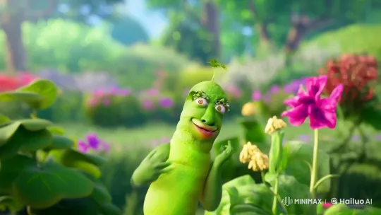 Animated Green Pea Dances Joyfully in Vibrant Garden – AI Generated Video | Hailuo AI