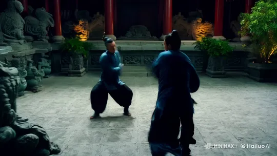 Martial Artists' Kung Fu Fight in Aesthetic Courtyard – AI Generated Video | Hailuo AI