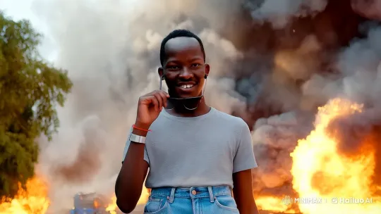 Confident Man in Chaos: Cool Amidst Explosion – AI Generated Video | Hailuo AI
