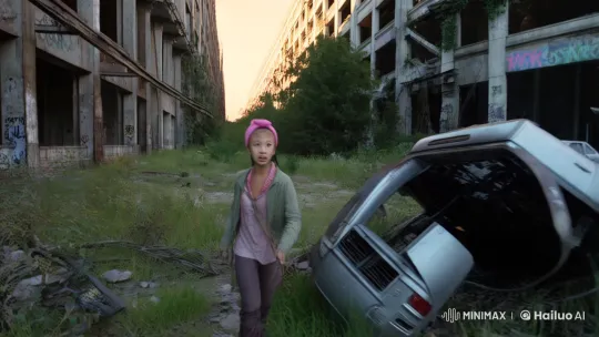 Post-Apocalyptic City: Young Woman's Journey Through Ruins – AI Generated Video | Hailuo AI