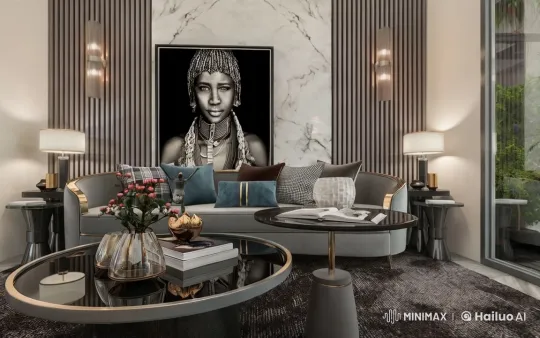 Woman Comes Alive in Luxurious Living Room Setting – AI Generated Video | Hailuo AI