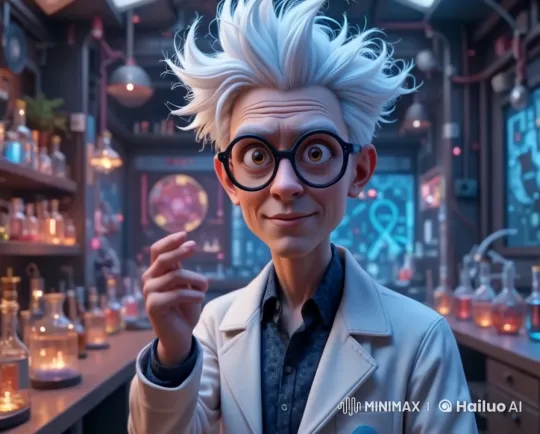 Scientist Character Explains Complex Concepts in Animated Lab – AI Generated Video | Hailuo AI
