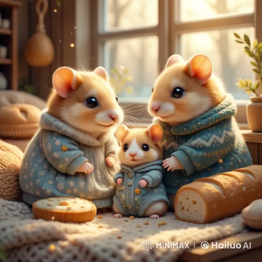 Hamster Family's Cozy, Animated Home Scene – AI Generated Video | Hailuo AI