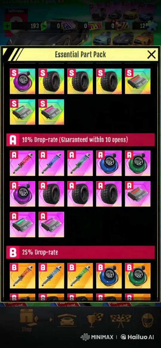 Car Parts Selection with Tiered Drop Rates – AI Generated Video | Hailuo AI