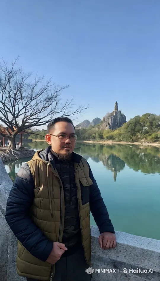 Man Jumps into Water Near Pagoda in Live2D Animation – AI Generated Video | Hailuo AI