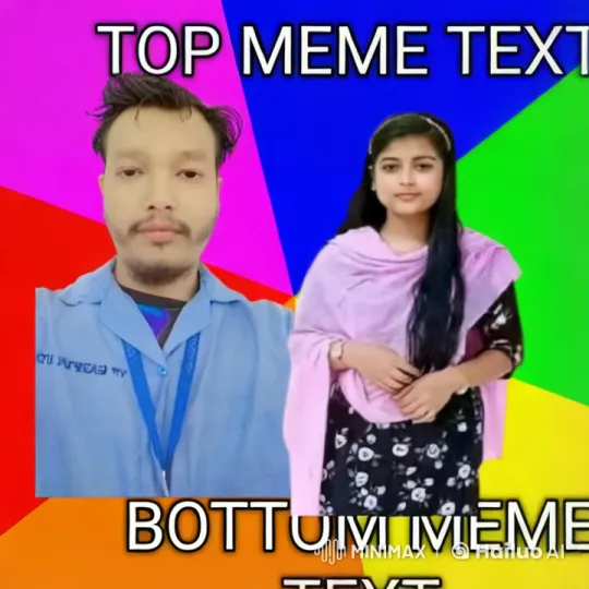 Couple Sharing a Kiss Against a Colorful Meme Background – AI Generated Video | Hailuo AI