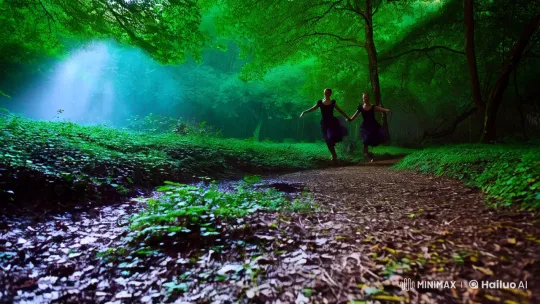 Dancers in Verdant Forest at Dawn with Dynamic Cinematography – AI Generated Video | Hailuo AI