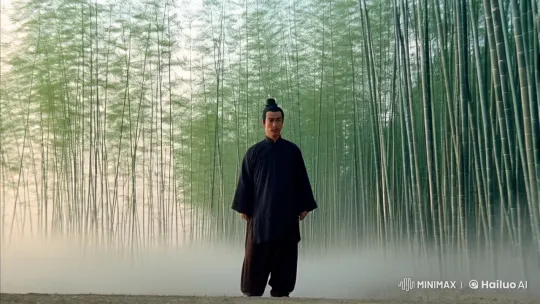 Kungfu Master in Bamboo Forest - Aesthetic Harmony – AI Generated Video | Hailuo AI