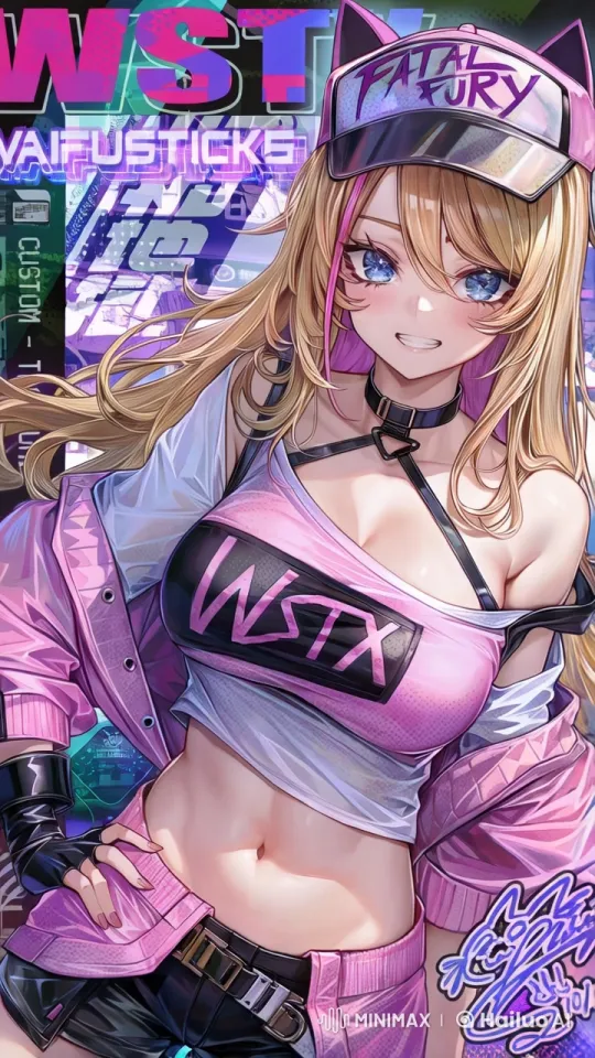 Dynamic Anime Girl with Flowing Hair and Cyberpunk Background – AI Generated Video | Hailuo AI