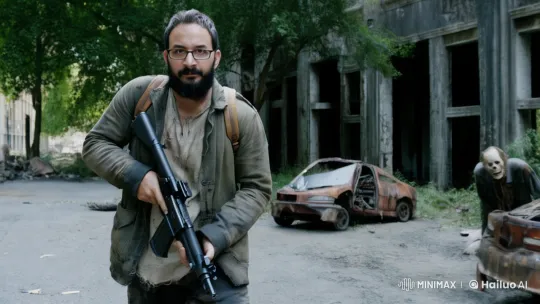Post-Apocalyptic Survival: Bearded Man Navigates Ruined City – AI Generated Video | Hailuo AI