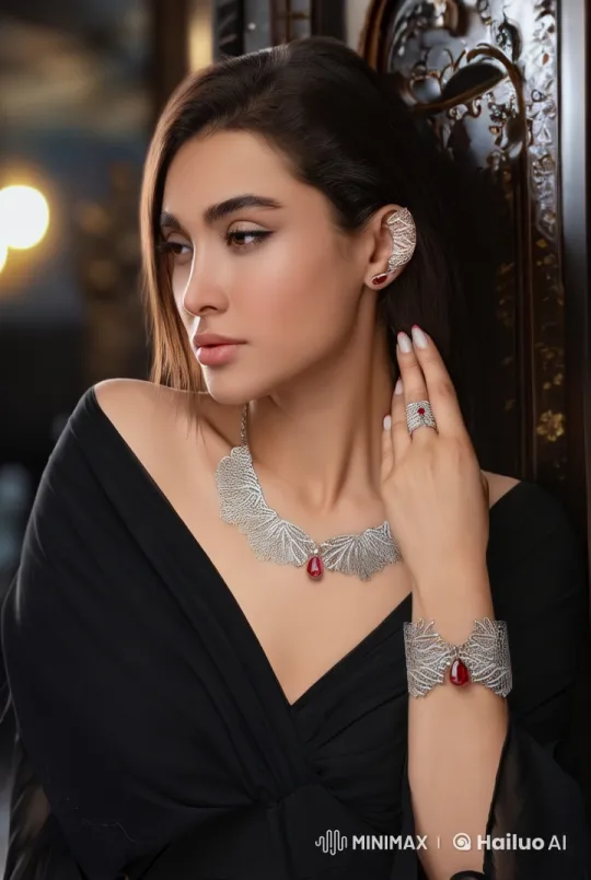 Elegant Woman in Luxurious Palace with Ruby Jewelry – AI Generated Video | Hailuo AI