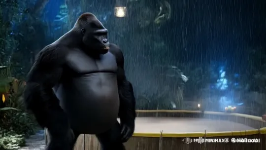 Gorilla Expresses Anger in Rainy Jungle Night – AI Generated Video | Hailuo AI