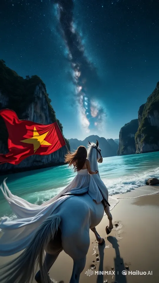 Epic Nighttime Horseback Ride on Halong Bay's Beaches – AI Generated Video | Hailuo AI