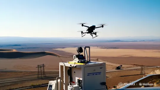 Drone's Precision Pipeline Inspection in Desert Landscape – AI Generated Video | Hailuo AI