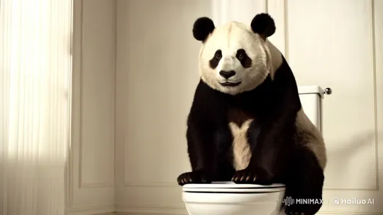 Panda on Toilet: Artful Comedy in Minimalist Setting – AI Generated Video | Hailuo AI