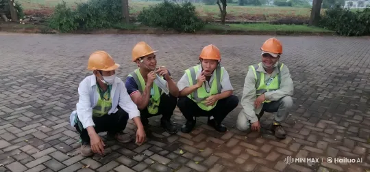 Construction Workers Resting on Paved Pathway – AI Generated Video | Hailuo AI