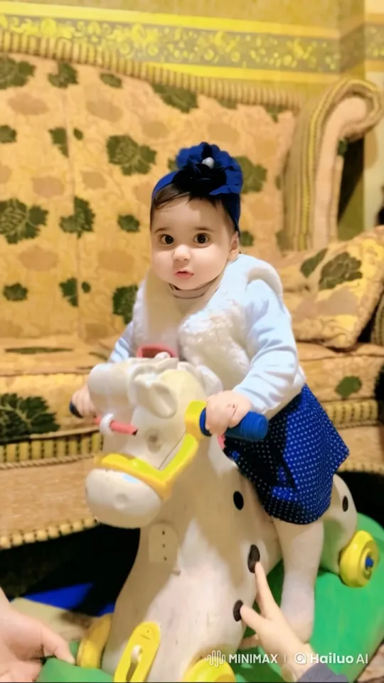 Baby Enjoying Ride on Animated Rocking Horse – AI Generated Video | Hailuo AI