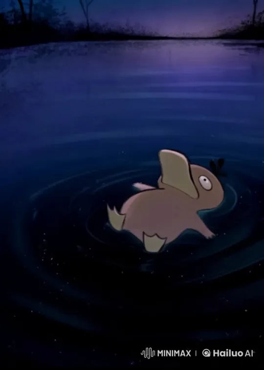 Psyduck Glides on Twilight Lake in Live2D Tranquility – AI Generated Video | Hailuo AI