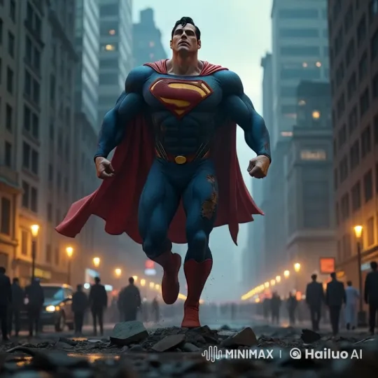 Superman Takes Flight Amidst City Ruins – AI Generated Video | Hailuo AI