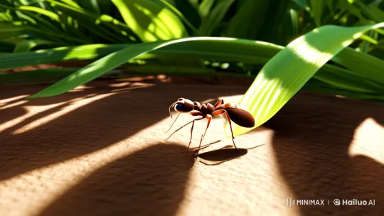 Ant's Delicate Dance in Sunlit Grassland – AI Generated Video | Hailuo AI