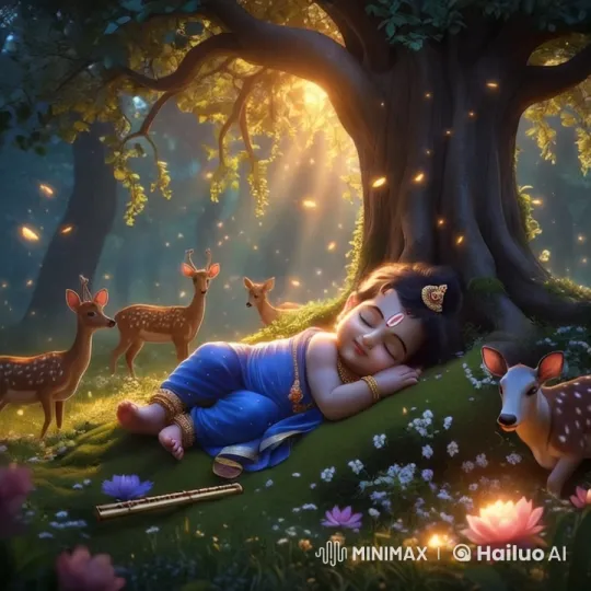Tranquil Forest Scene with Young Krishna and Deer – AI Generated Video | Hailuo AI