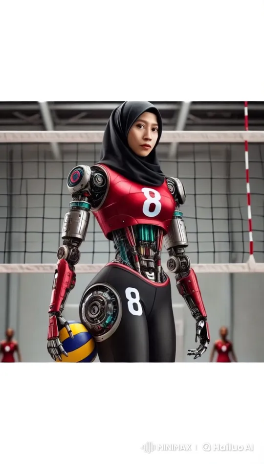 Futuristic Ironwoman Volleyball Scene in Live2D – AI Generated Video | Hailuo AI