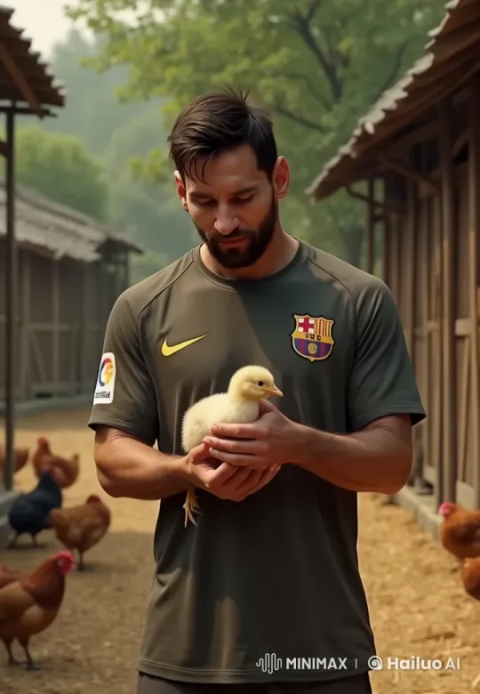 Man Interacts with Chicks in Rustic Barnyard Setting – AI Generated Video | Hailuo AI