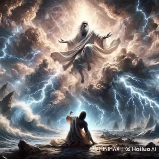Divine Encounter: God Confronts Faithful Job Amidst Storm – AI Generated Video | Hailuo AI