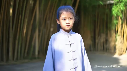 Young Girl Dominates Kung Fu Fight in Bamboo Courtyard – AI Generated Video | Hailuo AI
