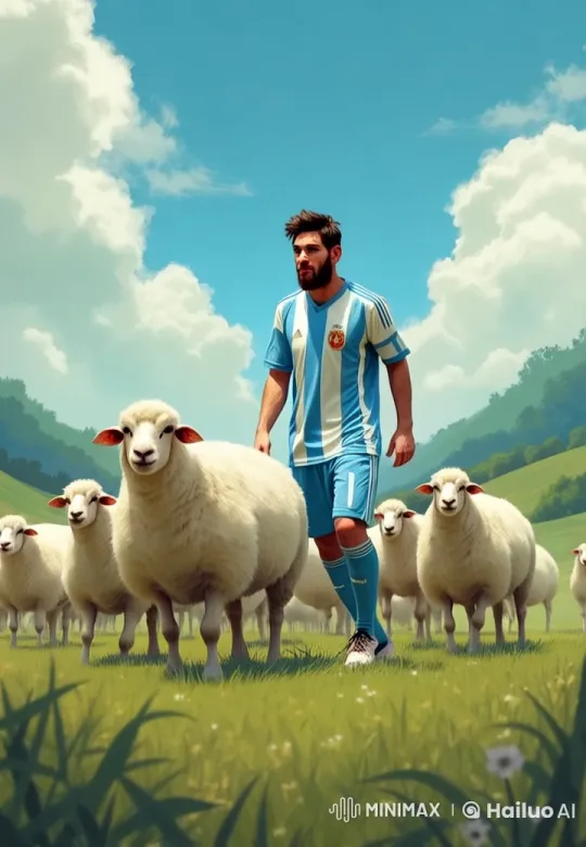 Lionel Messi Showcases Agility in Pastoral Soccer Video – AI Generated Video | Hailuo AI