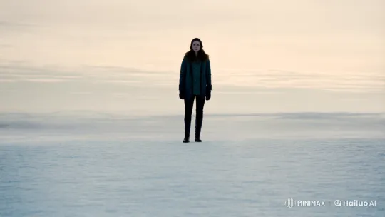 Lone Person Meets Majestic Wolf in Snowy Wilderness – AI Generated Video | Hailuo AI
