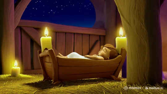 Peaceful Night: Animated Scene of Baby Jesus and Mary – AI Generated Video | Hailuo AI