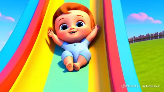 Baby and Puppy Play in Animated, Joyful Landscape – AI Generated Video | Hailuo AI