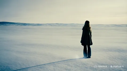 Lone Person Meets Majestic White Wolf in Snowy Wilderness – AI Generated Video | Hailuo AI