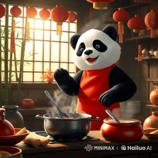 Cute Panda Cooks Festive Chinese Meal in Live2D Animation – AI Generated Video | Hailuo AI