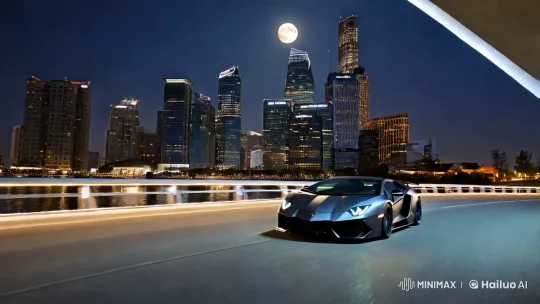 Lamborghini Aventador SVJ on Bridge at Night – AI Generated Video | Hailuo AI