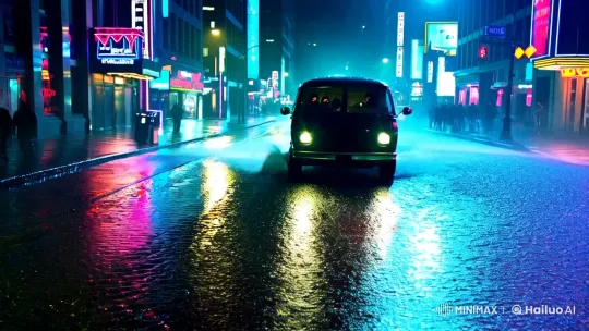 Nocturnal Chase: Criminals Evade in Vibrant Cityscape – AI Generated Video | Hailuo AI