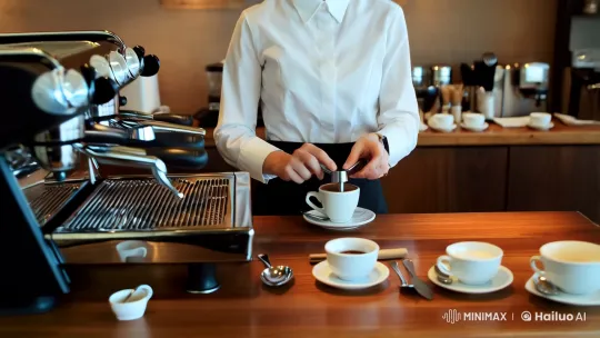 Artistic Barista's Craft Captured in Aesthetic Film Clip – AI Generated Video | Hailuo AI