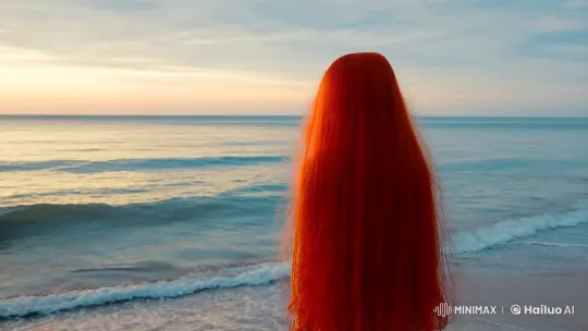 Red-Haired Girl Contemplates Vast Seascape – AI Generated Video | Hailuo AI