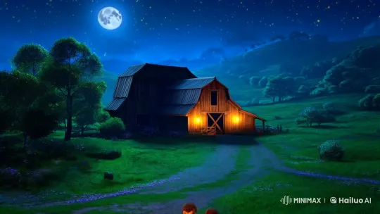 Nighttime Farm: Children, Lantern, and Cosmic Dance – AI Generated Video | Hailuo AI