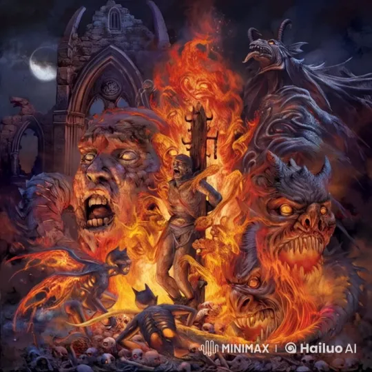 Gothic Night: Tortured Soul Amidst Fiery Inferno – AI Generated Video | Hailuo AI