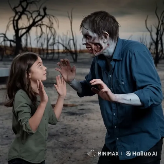 Girl Faces Zombie in Post-Apocalyptic Standoff – AI Generated Video | Hailuo AI