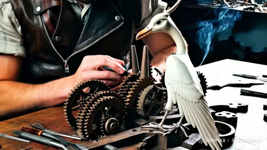 Retro Inventor Crafting Mechanical Bird in Steamy Workshop – AI Generated Video | Hailuo AI