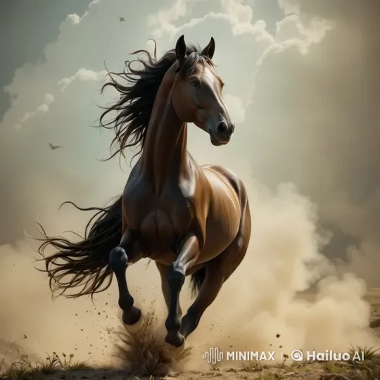 Majestic Horse Running in Dusty Landscape – AI Generated Video | Hailuo AI