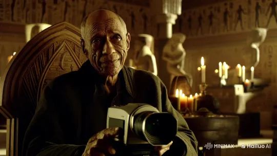 Elderly Man Reflects in Ancient Egyptian Room – AI Generated Video | Hailuo AI