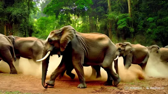Elephants Stampede Through Verdant Jungle – AI Generated Video | Hailuo AI