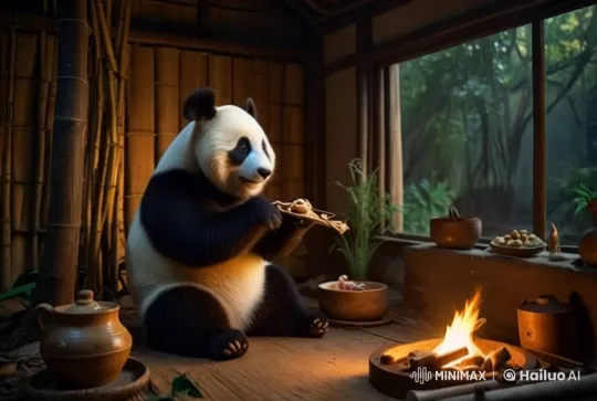 Rustic Room: Panda Bakes Cake by the Fire – AI Generated Video | Hailuo AI