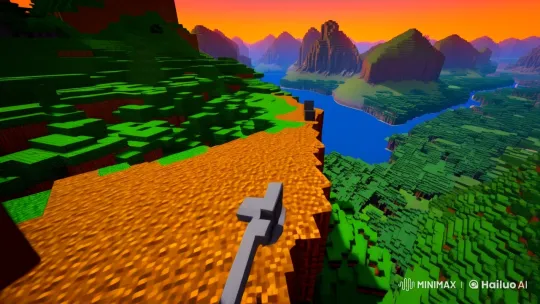 Minecraft: Aesthetic Day-to-Night Landscape Exploration – AI Generated Video | Hailuo AI