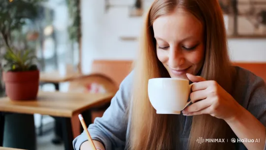 Young Woman Sketching in Cozy Café Setting – AI Generated Video | Hailuo AI