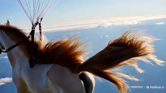 Majestic Horse Skydiving with Graceful Mane – AI Generated Video | Hailuo AI
